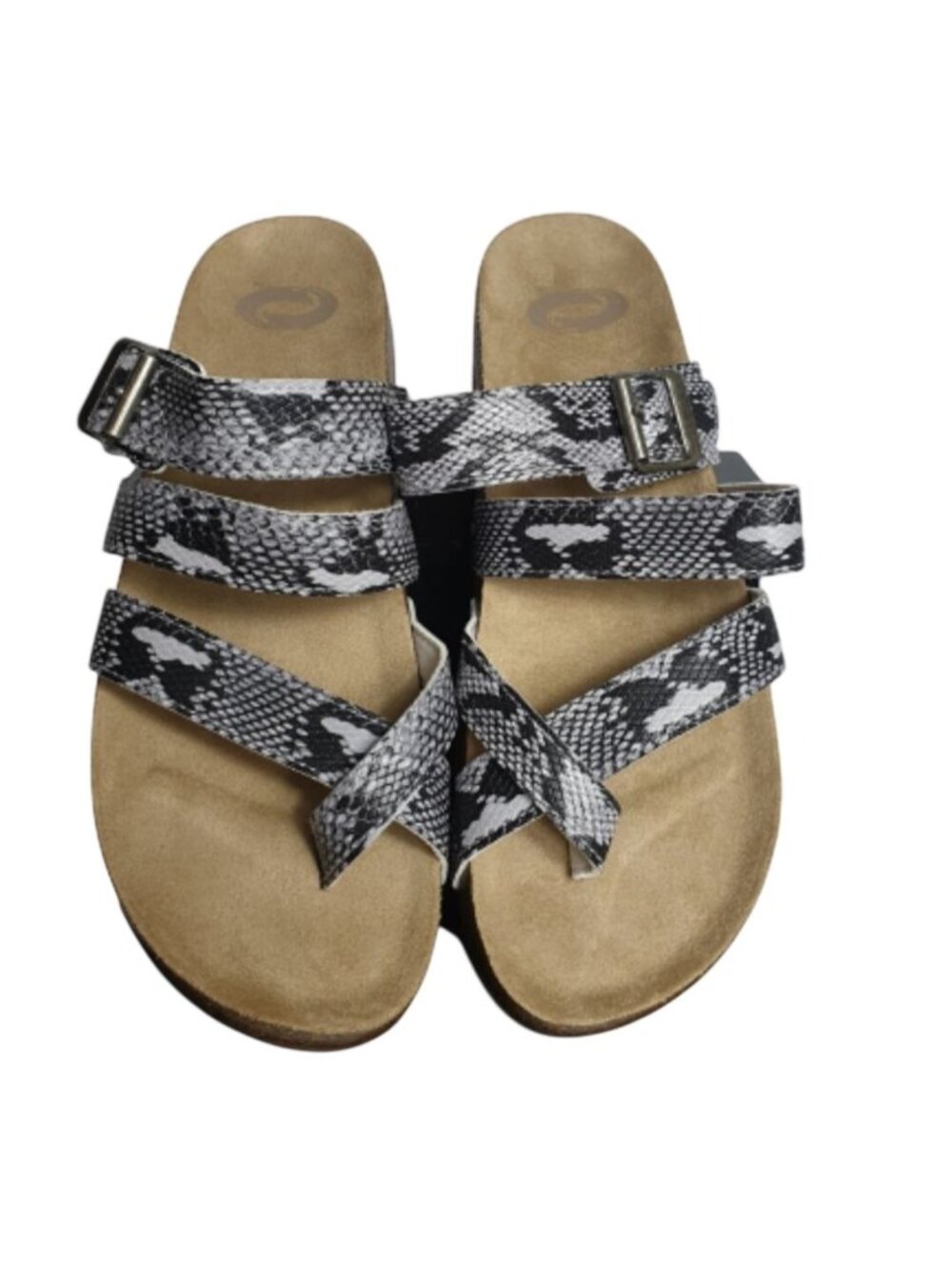 O'Rageous Womens 10 Slip-On Sandals Snake Print Buckle Strap Open Toe Flats - Picture 2 of 9